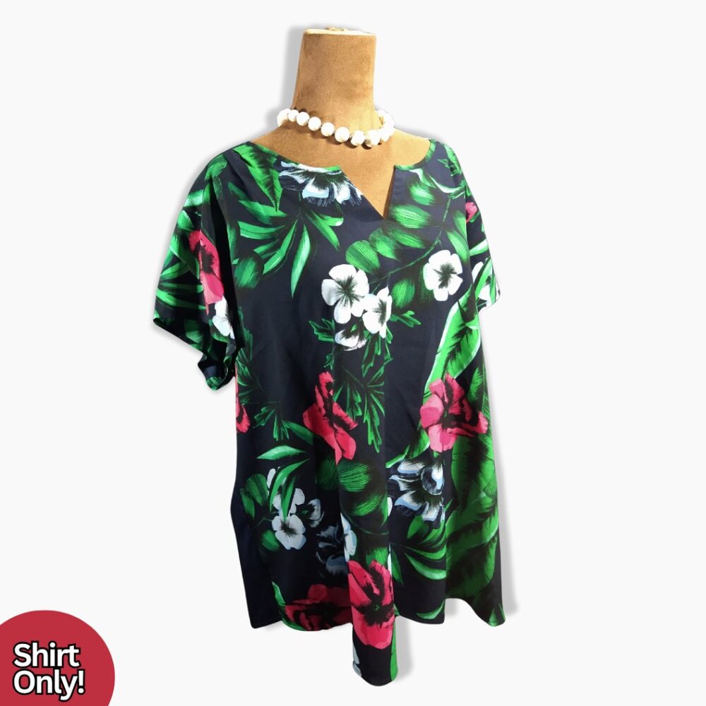 Van Heusen Women’s XXL Tropical Floral Blouse Navy Short Sleeve Lightweight Top